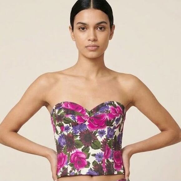 Tibi Tops - Tibi Bustier Crop Top Womens Size 8 Floral Zip Back Sweetheart Neck Strapless